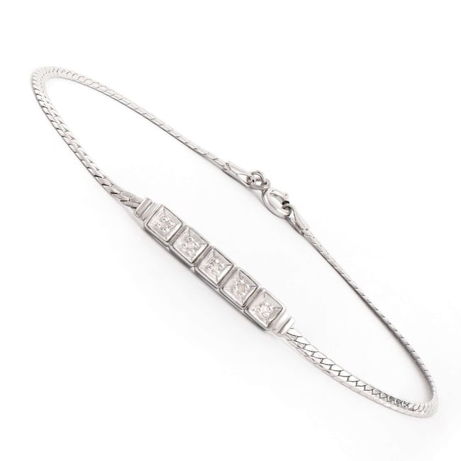 $2,265 Value! 0.10 cts Natural Diamond Rhodium Sterling Silver Designer Bracelet #2048