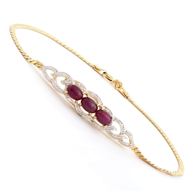 $2,185 Value! 1.76 cts Natural Diamond Ruby 18KGP Sterling Silver Designer Bracelet #2061: Diamond Description Shape: Round ,Size: 1.2mm, Quantity: 2, CT: 0.06, Grade: I2, Color: H-I, Red Ruby : 3, 6x4mm, 1.70 ct, Material Information:Plating Material: 18K Yellow Gold, Primary Material:Ster