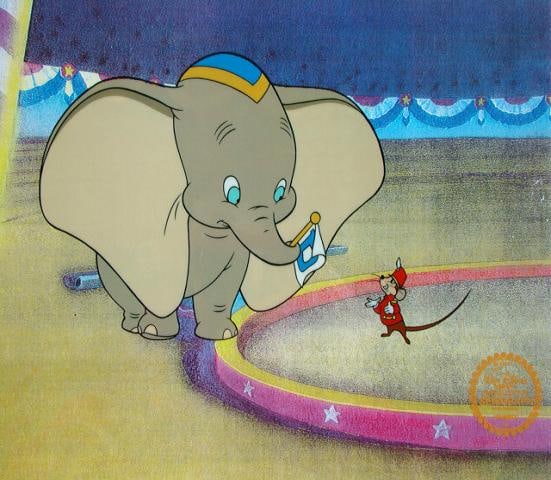 DISNEY DUMBO & TIMOTHY MOUSE Original Art Sericel Cel: Top Quality Serigraph for your Art Collecting pleasure,Walt Disney Official Emblem Authenticity seal is stamped at the bottom corner. Size 11"x14"