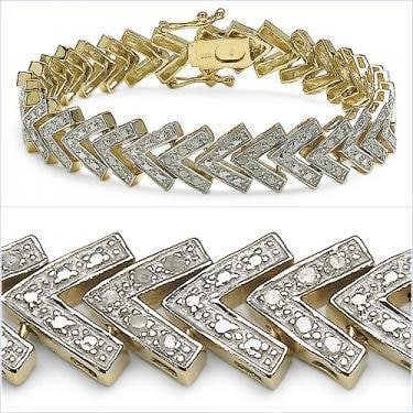 0.80 Cts Diamond 18KGP Designer Bracelet List Price $1,455: 102 Single cut 1.1 mm round diamonds:Color: I-J & Clarity: I2-I3 No treatment.11.35 grams of brass layered with 18K yellow Gold.Length is 7 1/2 inches.The width is 1/4 inches.