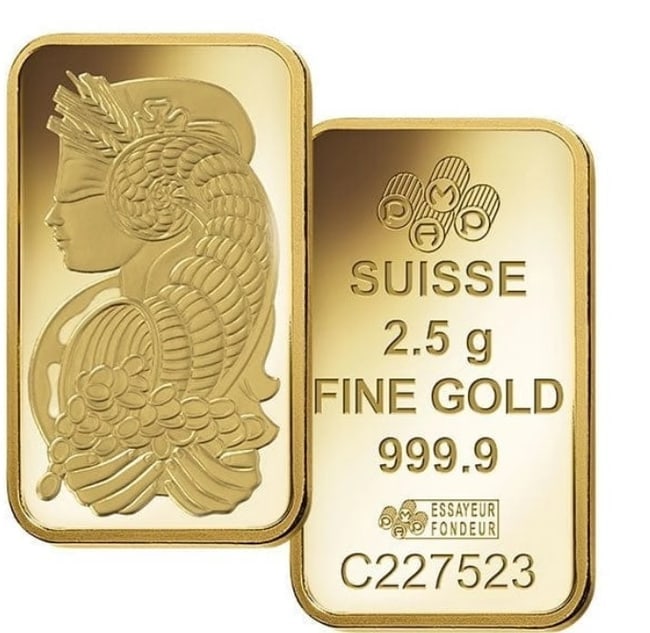 Great Investment! PAMP Suisse 2.5 Gram Gold Bar IRA Approved: Gold Content: Contains 2.5 grams of .9999 fine gold, making it an ideal choice for those looking to diversify their precious metals portfolio. Design: The obverse side features the iconic Lady Fortuna