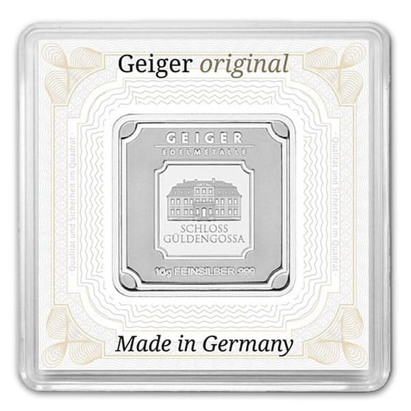 Great Investment! Geiger SILVER Bar - 10 Gram .999 Pure, in Assay IRA Approved: The 10-gram Silver Bar from Geiger Edelmetalle AG represents a fusion of traditional craftsmanship and modern security features, making it a highly sought-after item among both investors and collector