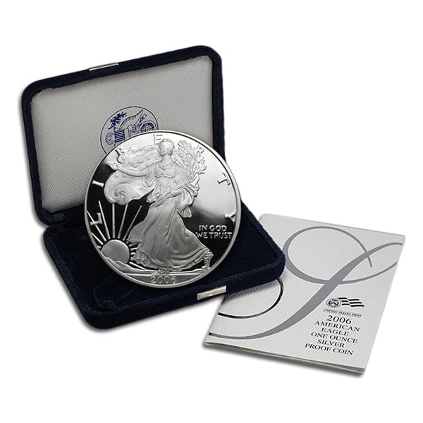 Great Investment! 2006 Proof Silver American Eagle - 1 Troy Oz .999 Pure IRA Approved: The 2006 Proof American Silver Eagle is a splendid example of numismatic artistry and a testament to the United States Mint's commitment to quality and excellence.Struck in .999 fine silver, this coll