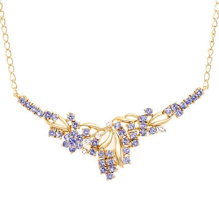 2.60 ctw Tanzanite & Diamonds 18K Gold Plated Designer Necklace $2,765!: Gemstone DescriptionGemstone: TanzaniteColor: Purple BlueShape: RoundSize: 2.4mmQuantity: 47CTW: 2.55 Diamond DescriptionShape: RoundsSize: 1.1mm Quantity: 5CTW: 0.05Grade: I3Color: H-I Material Infor