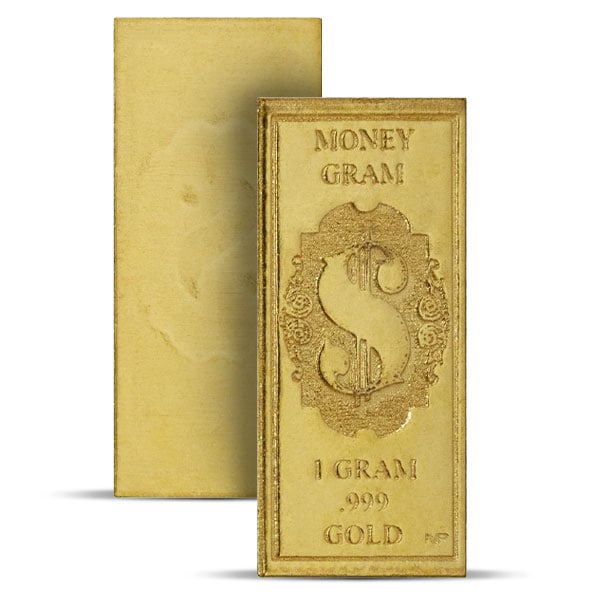 Great Investment! Money Gram 1 Gram Gold Bar - .999 Pure IRA Approved: The Money Gram 1 Gram Gold Bar is a fractional gold bullion piece minted from .999 fine gold and weighing 1 gram (0.0321 troy ounces).This compact bar provides investors and collectors with an afforda