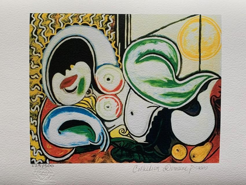 Pablo Picasso Reclining Nude in Sun Giclee: PABLO PICASSO (ESTATE COLLECTION DOMAINE) (1881-1973) small giclee titled ?Reclining Nude in the Sun?. This piece is pencil signed on the lower right as ?Collection Domaine Picasso? and has an