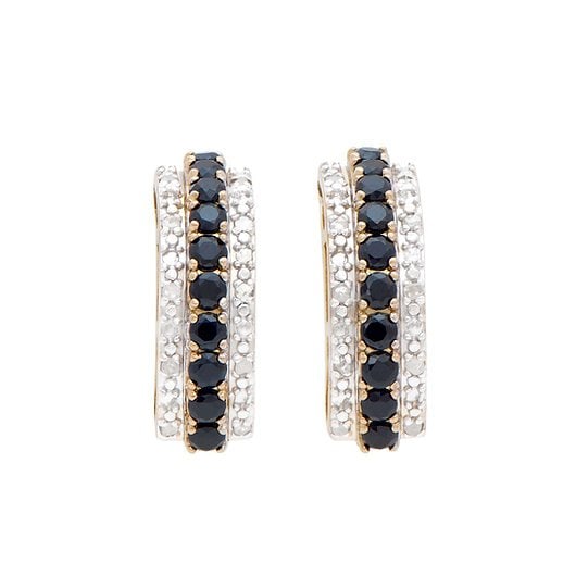 2.23 Cts Natural Diamond Sapphire Sterling Silver Designer Earrings MSRP $1,595!: Gemstone Description Gemstone: Sapphire Color: Black Shape: Round Size: 2.5mmQuantity: 20CTW: 2.02 Diamond Description Shape: Rounds Size: 1.2mm Quantity: 20CTW: 0.21Grade: I3Color: H-I Material Infor