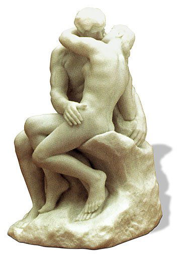 Auguste Rodin THE KISS Sculpture: This is a sculpture entitled The Kiss Statue (1879-89) by Auguste Rodin. This is a highly collectible, quality, resin sculpture with hand-painted color details, matte and glossy finish. guaranteed ful