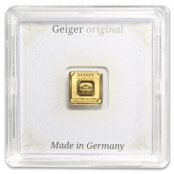 Great Investment! Geiger GOLD Bar - 1 Gram .9999 Pure, in Assay IRA Approved: the Geiger GOLD Bar, weighing 1 gram and made from .9999 fine gold (99.99% pure), is an exquisite piece of craftsmanship from Geiger Edelmetalle, one of Germany's oldest and most prestigious mints. Th