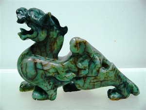 JADE ANCIENT DRAGON / PIXIU / KYLIN: This is an ancient creature, named Pixiu. It is all hand carved from natural jade. Pixiu is a Feng Shui object that is believed to protect you from bad things. The color is rich on this item with deta