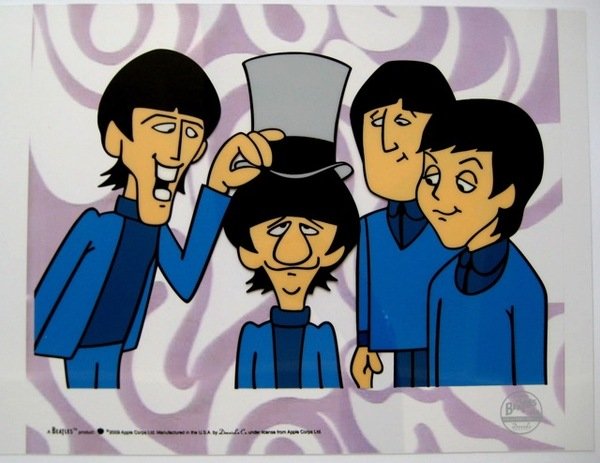 THE BEATLES RINGO TOP HAT Animation Cartoon Sericel: This is a rare, sold out, limited edition sericel title "RINGO TOP HAT". This cel measures 14" x 10.5" and bears the official DenniLu stamped seal in the bottom right corner. This cel comes with a cer