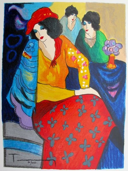 Itzchak Tarkay BLUE MOOD Hand Signed Ltd Ed. Serigraph: This is a limited edition hand signed serigraph by Itzchak Tarkay titled "BLUE MOOD". Medium: Serigraph on White Coventry Paper Hand Signed and Numbered by the artist. This subject is numbered from an