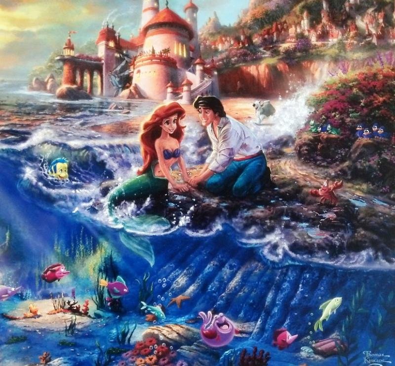 Kinkade Lithograph Disney - Ariel - The Little Mermaid: Signed Lithograph: THOMAS KINKADE- DISNEY- ARIEL THE LITTLE MERMAID Edition size: 10.5" x 12" Print Type: Offset Lithograph Subject: Disney Style: Impressionism The Print comes with Free acid Mat Back