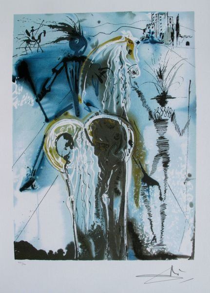 Dali Lithograph "DALINEAN HORSES - DON QUIXOTE": This is a Salvador Dali lithograph titled "Don Quixote". Made on archival quality paper, facsimile pencil signed, numbered from an edition of 500. Measures 19" x 28½" on 22" x 33" paper. In excellent