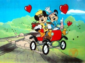 DISNEY MICKEY & MINNIE Nifty 90's Orig Art Sericel: Top Quality Serigraph for your Art Collecting pleasure,Walt Disney Official Emblem Authenticity seal is stamped at the bottom corner. Size 11"x14"