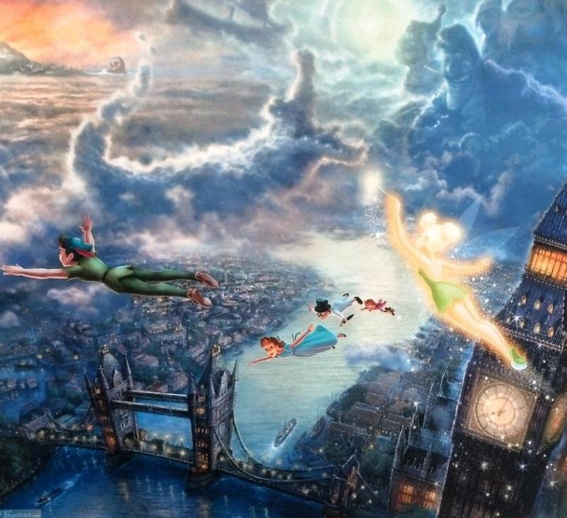 Kinkade Lithograph Disney - Peter Pan Tinker Bell: THOMAS KINKADE- DISNEY- PETER PAN TINKER BELL Edition size: 10.5 x 12 inches Print Type: Offset Lithograph Subject: Disney Style: Impressionism The Print comes with Free acid Mat Backing! Thomas Kinka
