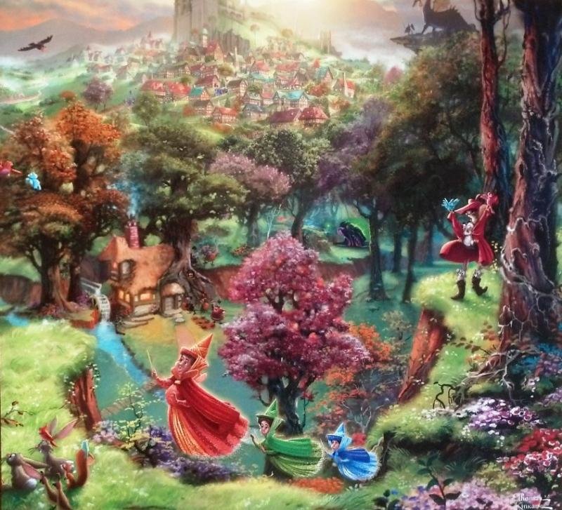 Kinkade Lithograph Disney - Fairy Godmothers: THOMAS KINKADE- DISNEY- FAIRY GODMOTHERS Edition size: 10.5 x 12 inches Print Type: Offset Lithograph Subject: Disney Style: Impressionism The Print comes with Free acid Mat Backing! Thomas Kinkade kn