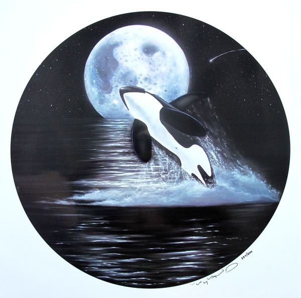 Robert Wyland ORCA MOON Limited Ed. Hand Signed: This is a limited edition original hand signed seriograph by Wyland titled “ORCA MOON”. Hand Signed and Numbered by the artist. Numbered from a edition size of 500. Medium is Serigraph on Paper Pa