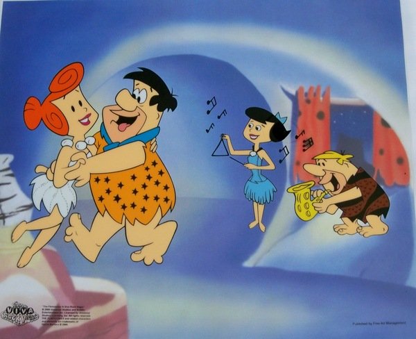 The Flintstones JAM SESSION Limited Ed. Sericel: This is a Limited Edition Sericel of The Flintstones titled "JAM SESSION". This fantastic animation features The Flintstones as they appeared in the animated cartoon feature "Viva Rock Vegas". This Ce