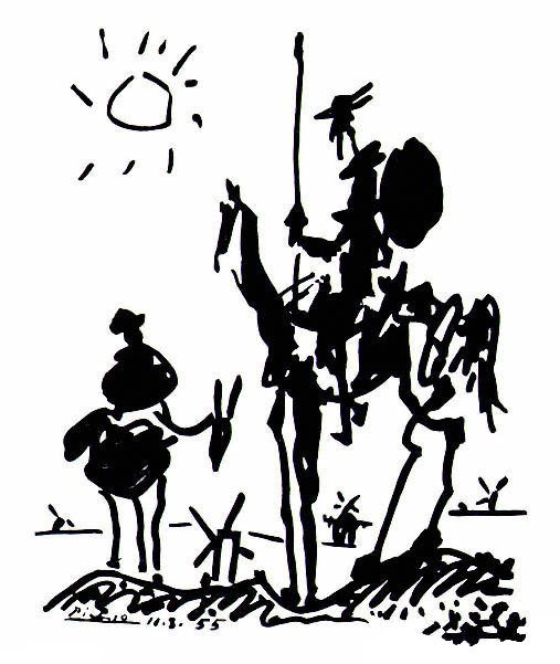 Picasso Lithograph Don Quixote: This is a Pablo Picasso lithograph titled "Don Quixote". This is numbered from a limited edition of 500. Image measures 20" x 24" paper. Printed on high quality archival paper with generous margins. C