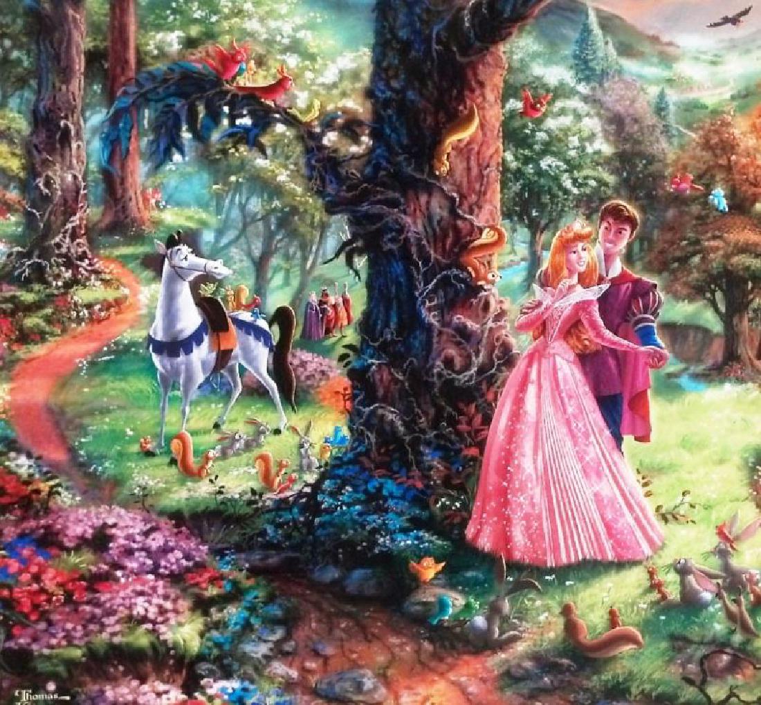 Kinkade Lithograph Disney - Sleeping Beauty: Signed Lithograph: THOMAS KINKADE- DISNEY- SLEEPING BEAUTY Edition size: 10.5 x 12 inches Print Type: Offset Lithograph Subject: Disney Style: Impressionism The Print comes with Free acid Mat Backing!