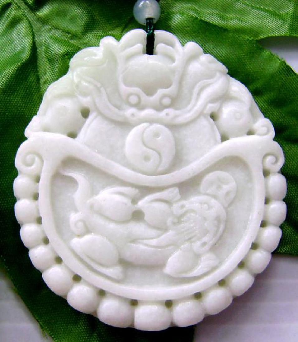 Chinese Jade Dragon Tai-Ji And Pi-Xiu Dragon Coin: Size: 50mm x 45mm Auspicious Chinese jade carved "Dragon Tai-Ji Pixiu Dragon". This is an auspicious pattern pendant for you to wear. It is believed to bring you good luck and wealth. Free silk cord f