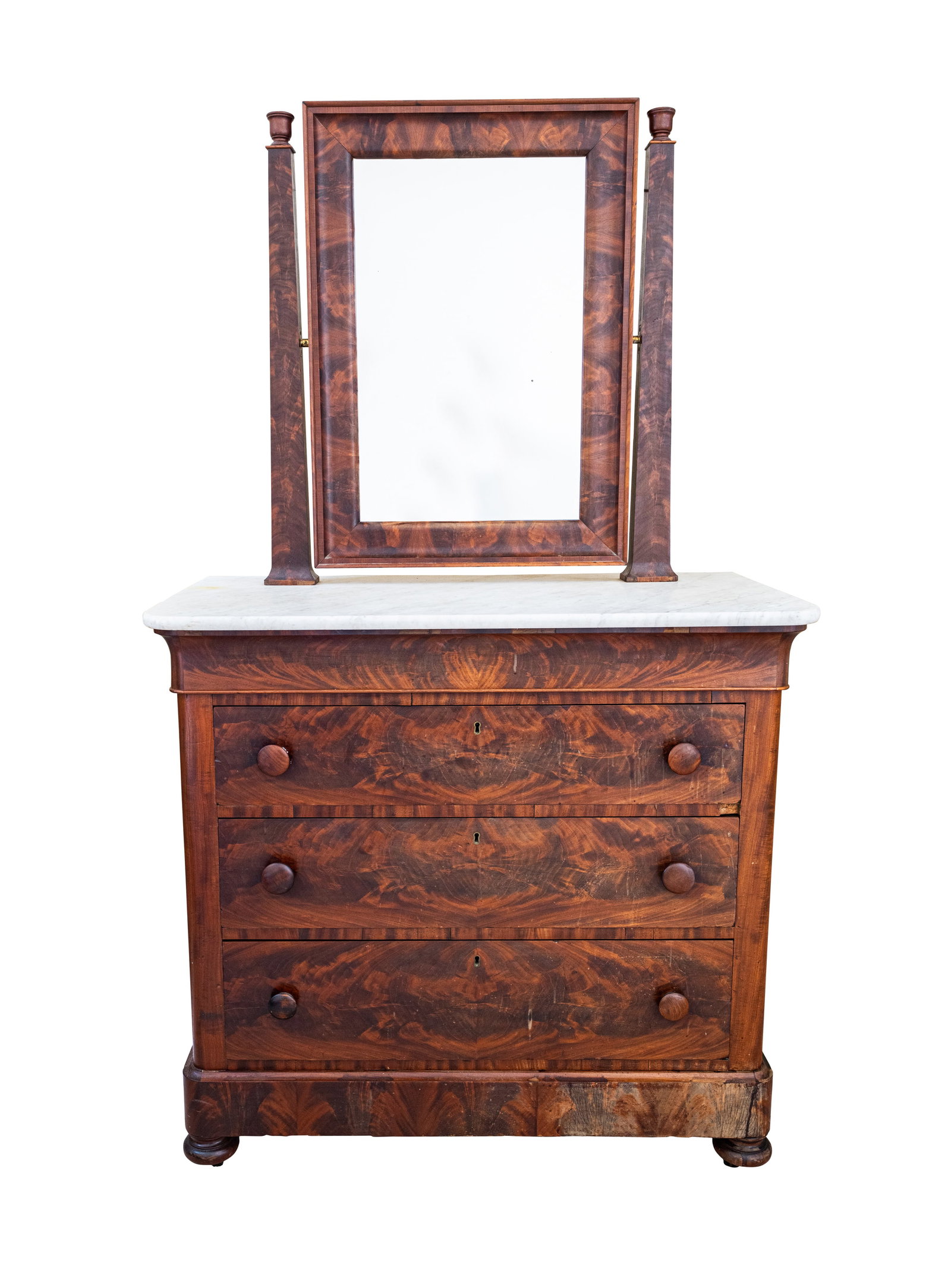 Antique - Early American Empire - Flame Mahogany - Marble Top - Dresser & Mirror (1 of 13)
