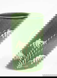 Vintage MCM Japanese Porcelain Brush Pot - Green - Bamboo Decor:  Vintage MCM Japanese Porcelain Brush Pot - Green - Bamboo Decor Dimensions: 6 1/2” h | 4” w Provenance:. Judith Harney Collecti