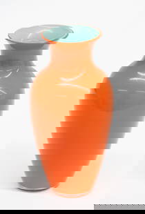 Carlo Moretti - Italian - Vase - Art Glass - Orange and Turquoise: Carlo Moretti - Italian - Vase - Art Glass - Orange and Turquoise Dimensions: 5 1/2” h | 3 1/4” w Sticker on bottom “Made in Italy -