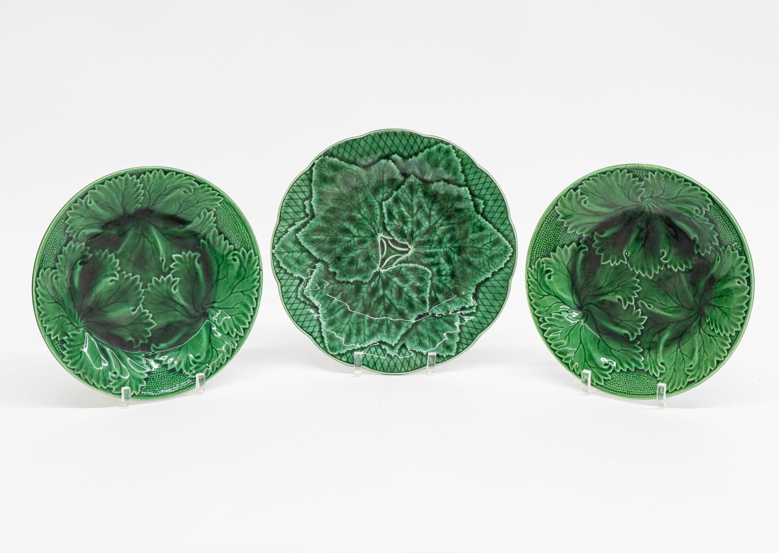 Three Vintage Green Majolica Leaves Plates - Two 8" and One 8.5" Plates (1 of 15)