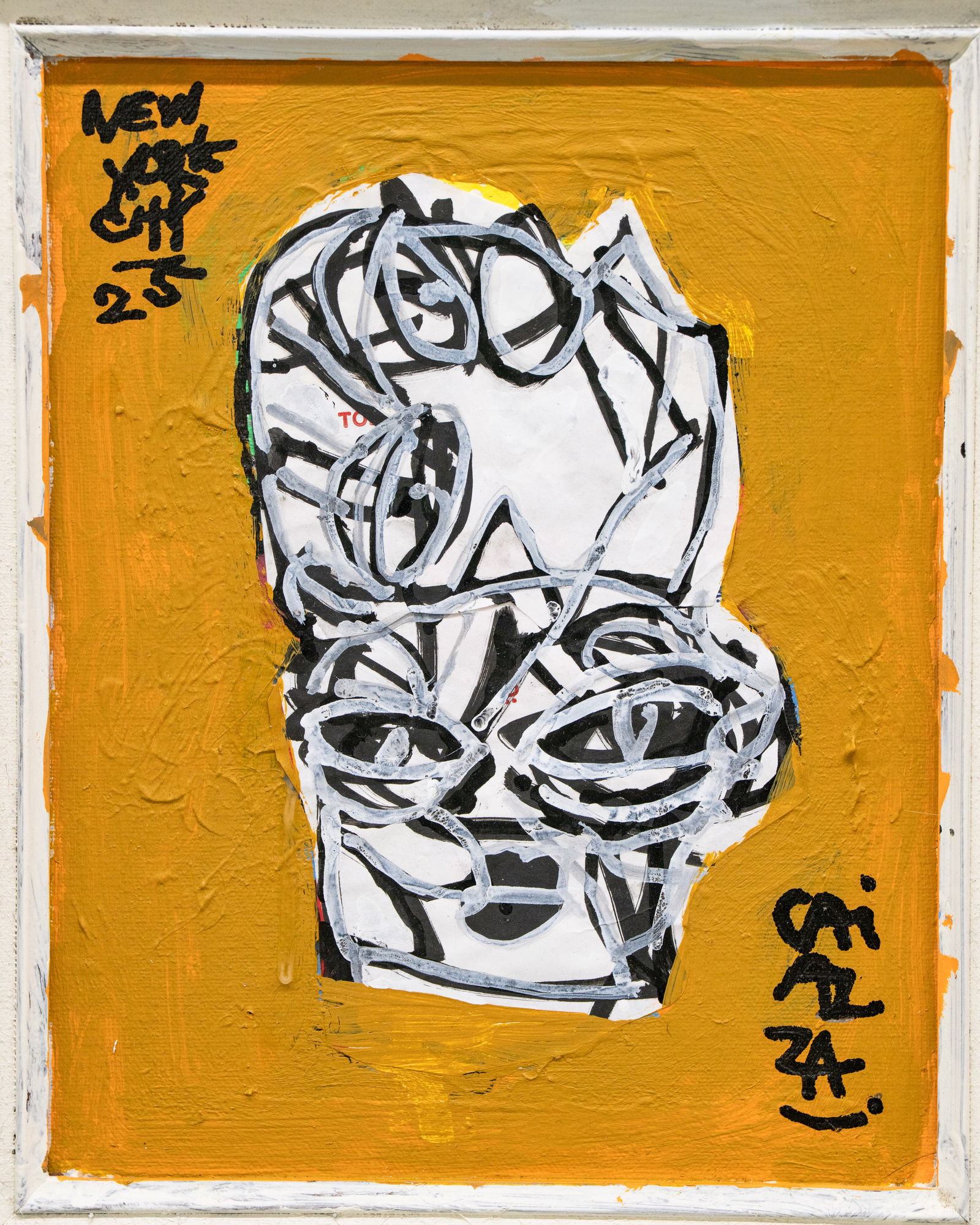 Alejandro Caiazza B.1972 - "Lovers Lying Down" 2025 - Karel Appel Influenced Mixed Media:  ALEJANDRO CAIAZZA (ARGENTINE B.1972) Lovers Lying Down, 2025 - Mixed Media on Canvas and Old Frame Karel Appel 1921-2006, Corneille (Guillaume Cor