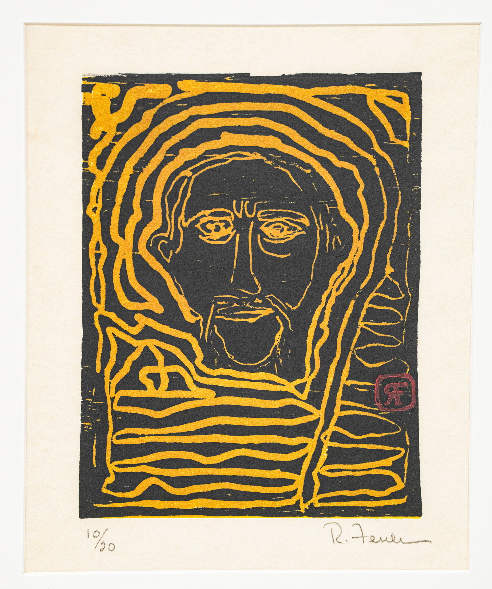 Rafael Ferrer (b. 1933), Autoretrato (Self-Portrait), 1988 - Hand Signed Wood Relief Print on Goyu:  RAFAEL FERRER (B. 1933) Autoretrato (Self-Portrait), 1988. Wood Relief Print on Goyu Edition of 20 - 10/20 Hand signed and numbered by artist