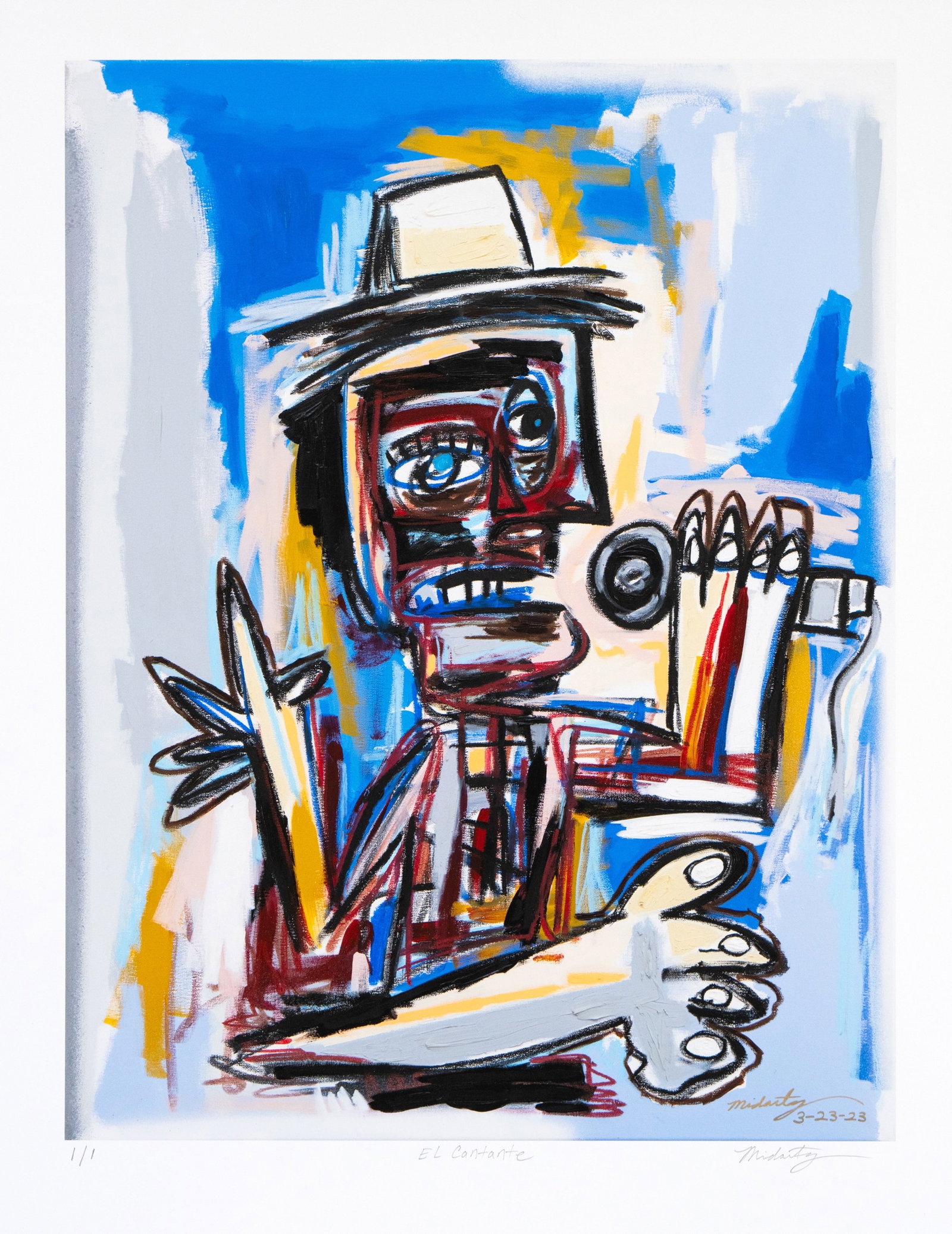 Midartz (b.1975) - "El Cantante", 2024 - Fine Art Print 1 of 1 - Basquiat Inspired Artist:  MIDARTZ (b. 1975) EL CANTANTE, 2024 - Print Digital Fine Art Print on Hahnemuhle Photo Rag Bright White paper 310 gsm Edition: 1 of 1