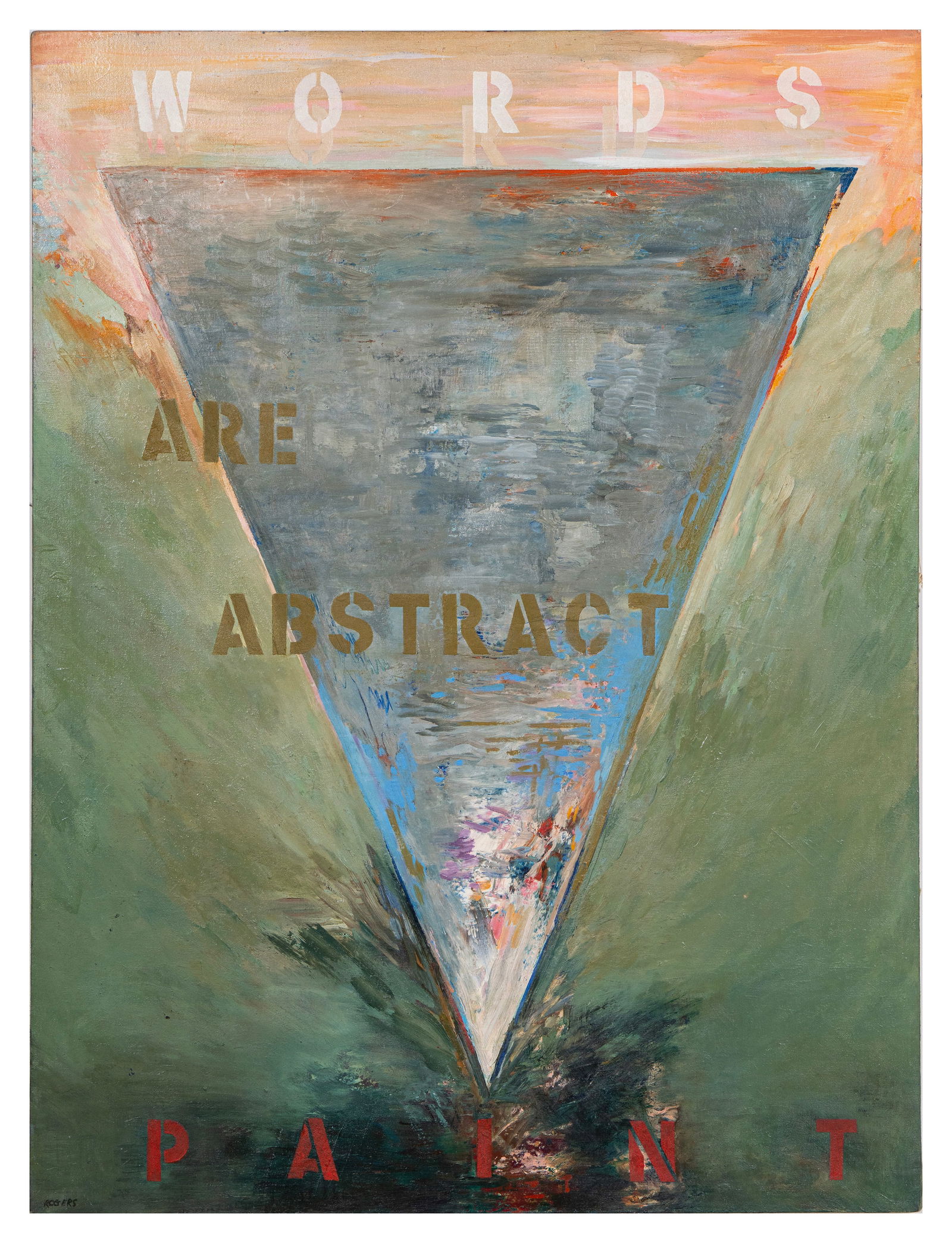 Rita Rogers (b. 1936) "Words are Abstract Paint" - Rothko and de Kooning inspired Artist:  RITA ROGERS (B.1936) Words are Abstract Paint Oil on Canvas Hand signed “Rogers” on bottom left Artwork: 48 x 36 in