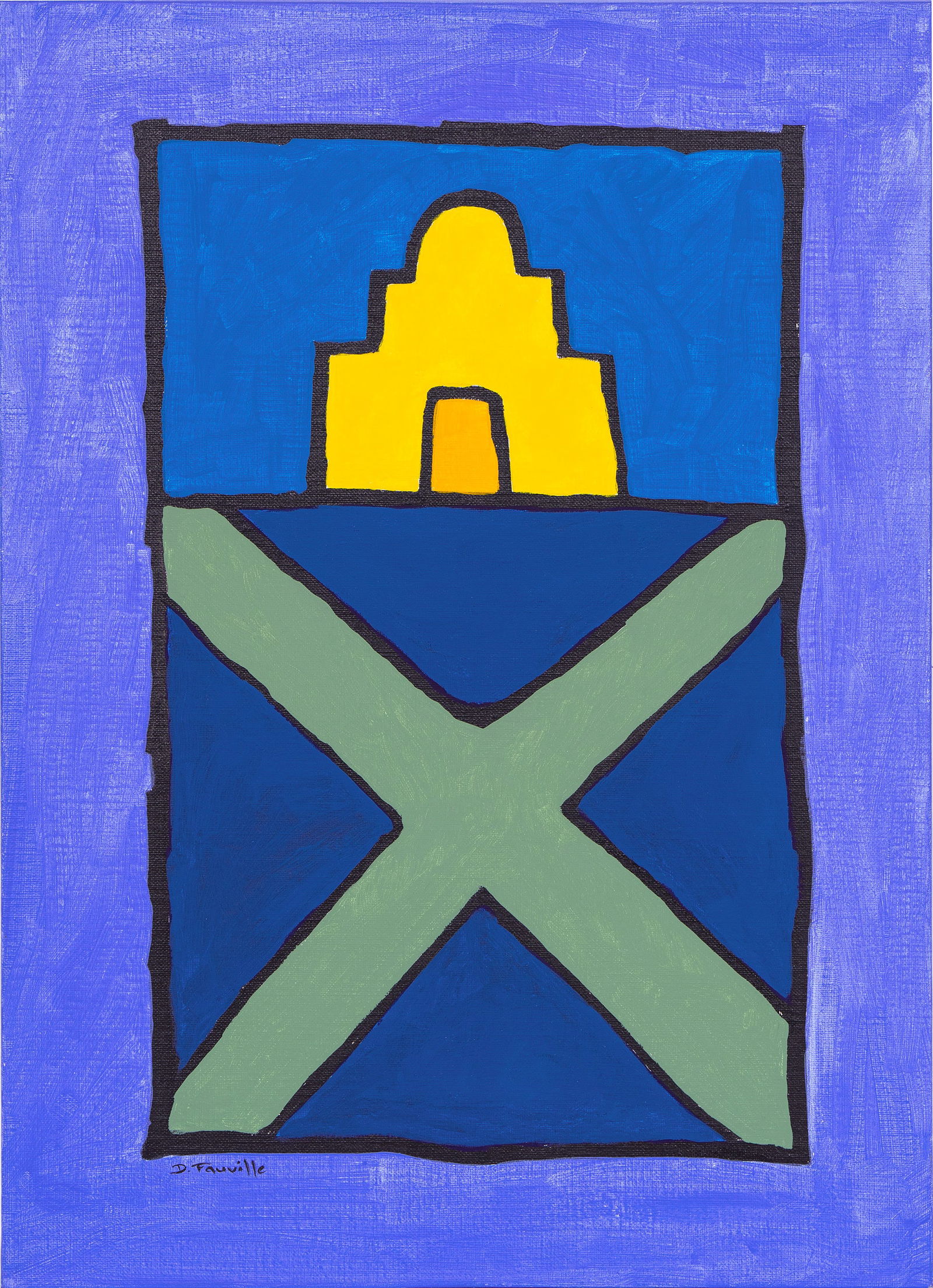 Danielle Fauville (b. 1953) - Batisse, 2001 - Oil on Canvas - Original Painting:  DANIEL FAUVILLE (B.1953) Batisse, 2001 Oil on Canvas Hand signed on the bottom right. Size: 27 1/2 x 19 1/2 x 1 1/2 in