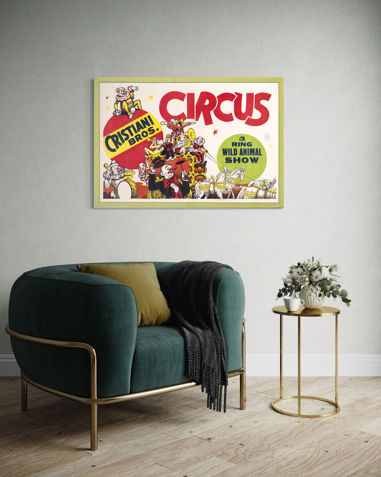 Vintage Poster - CRISTIANI BROS. 3 Ring Wild Animal Circus - Framed Lithograph - Poster, ca.:  VINTAGE POSTER Vintage CRISTIANI BROS. 3 Ring Wild Animal Circus Framed Poster, ca. 1960's Original Poster Printer: Globe Poster Corp