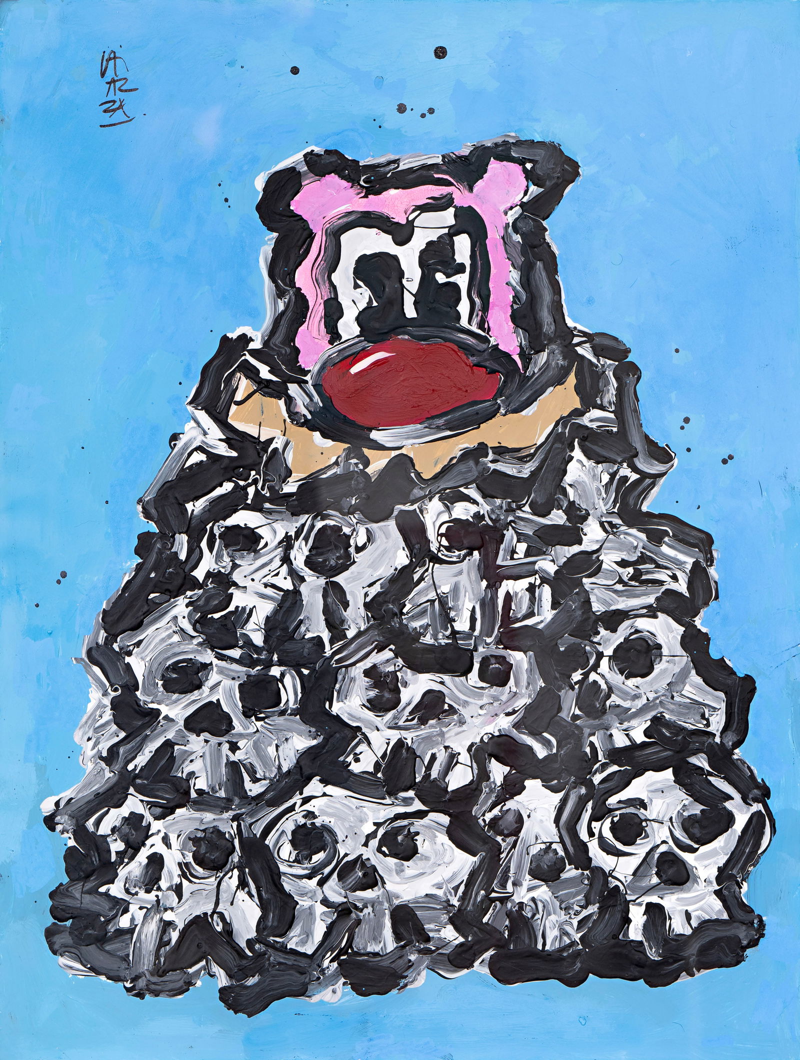 Alejandro Caiazza B.1972 -"Sky Jigsaw Skull " 2023 - Karel Appel Influenced Painting Oil on Paper (1 of 4)