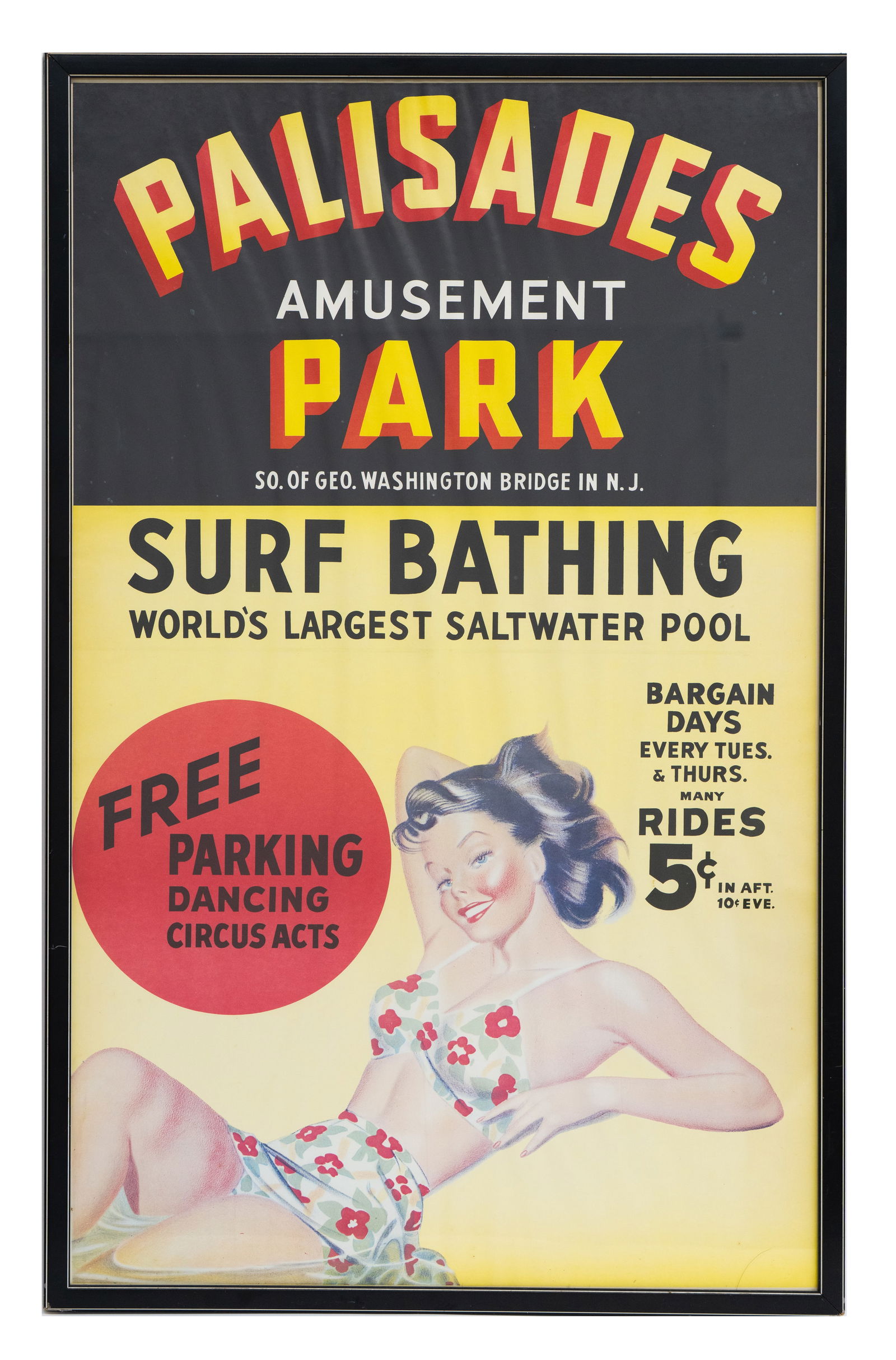 Vintage Poster - Palisades Amusement Park - Framed - Nice Poster:  Vintage Poster - Palisades Amusement Park Lithographic poster printed on paper Image: 37.25 x 22.75 in Frame: 39.25 x 24.75 in x .5 in <