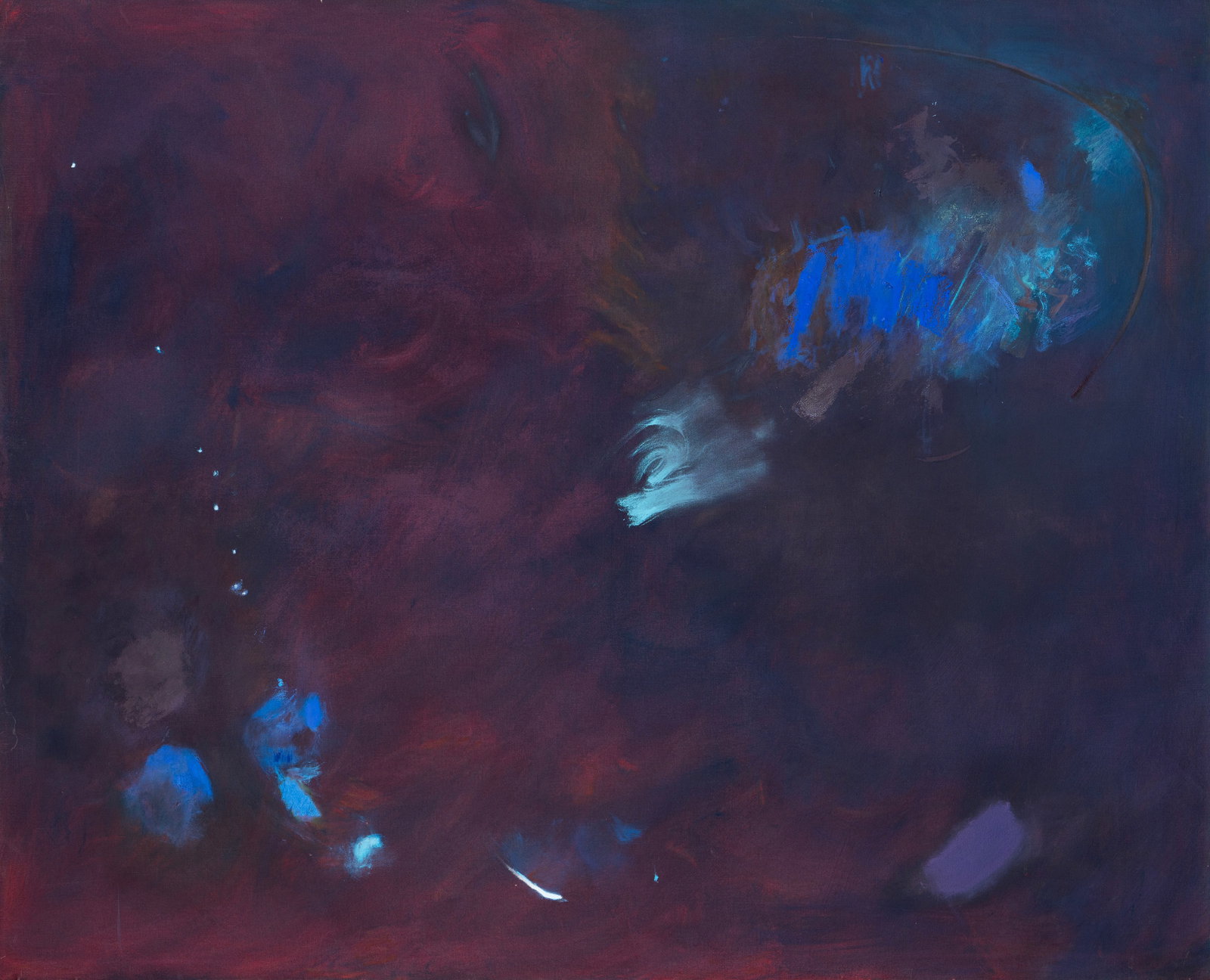 Doris Wyman (1932-2022) “Blava”, 1990's - Abstract Oil Painting - 54" x 66" -Rothko Inspired:  DORIS WYMAN (1932-2022) Blava, Circa 1990’s Oil on Canvas Image: 54h x 66w x 2d in Hand signed on the back frame midd