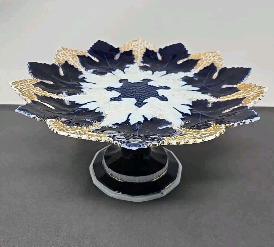 Meissen Cobalt Leaf Gold Tazza Pedestal Compote (1 of 20)