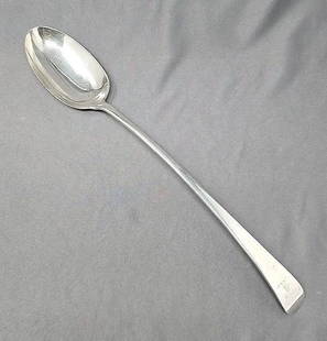 Sterling Silver Spoon Smith III Fearn 1795: Oversized sterling silver spoon. Made by George Smith III and William Fearn. Measures approximately 13 1/2 inches long. Good condition with scratches from use. Armorial crest is a beaver carrying a sc