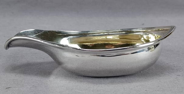 John Emes London Sterling Silver Pap Boat C. 1802: Antique British sterling silver pap boat. Gold washed interior. Hallmarks for John Emes, London, sterling silver, and date mark for 1802.Has wear and tarnish consistent with age and use, but otherwise