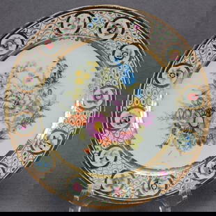 Locre La Courtille Hand Painted Plate C. 1773-1824: Locre La Courtille Hand Painted Floral & Gold 8 3/4 Inch Plate Circa 1773-1824 BNice antique French porcelain plate. Decorated with hand painted central flowers in pink, purple, orange, yellow, blue,
