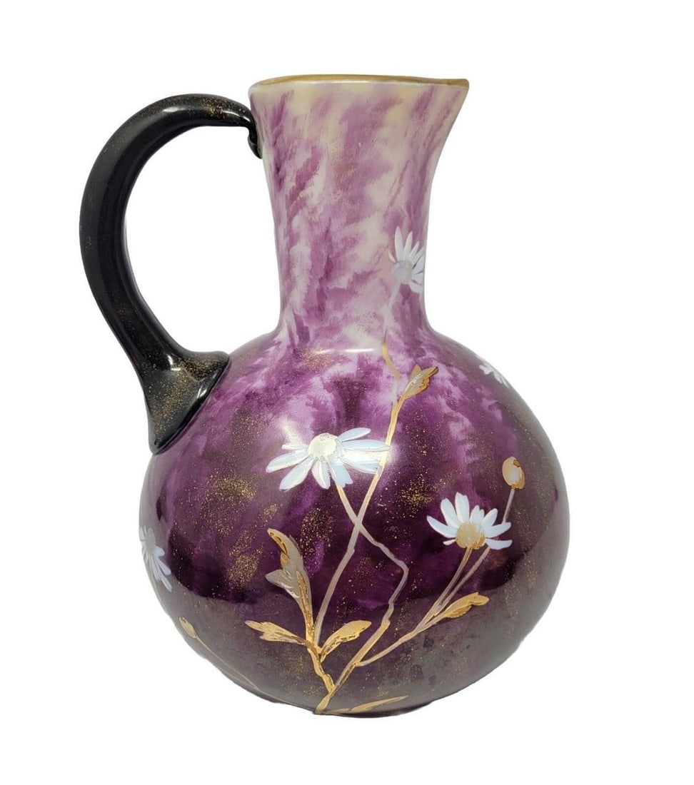 Harrach Hand Painted Milk Glass Pitcher Daisies (1 of 18)