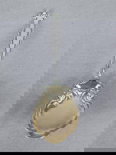 Towle Sterling Silver Canterbury Salad Spoon: Vintage sterling silver salad spoon in the Canterbury pattern by Towle. Gold washed bowl. Marked on the back of the handle 925/1000, hallmark for Towle 1882 to present, Sterling, and Copyrighted.Has