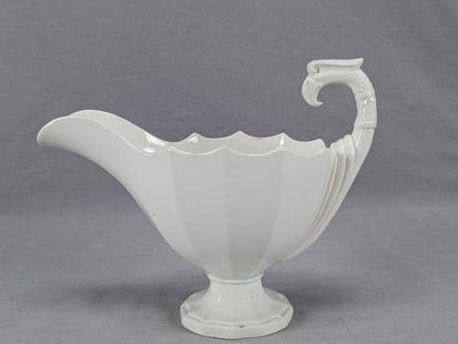 D Johnson & Cie Bordeaux Gravy Boat C. 1834-1845: Rare antique French pearlware gravy boat with griffin head handle. Marked on the bottom D Johnson & Cie Porcelaine on the bottom in blue. Produced by David Johnson & Cie in Bordeaux, France between 18
