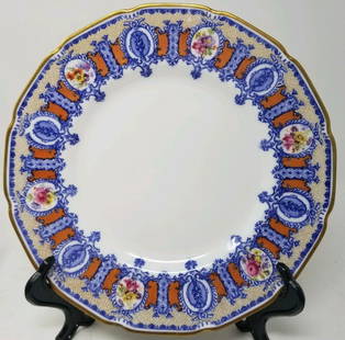 Antique Royal Doulton Plate Gilman Collamore & Co.: Antique Royal Doulton Plates manufactured for and imported by Gilman Collamore & Co of New York. The backmark dates them from 1902 and 1922. A beautiful pattern of blue, orange and tan with hand paint