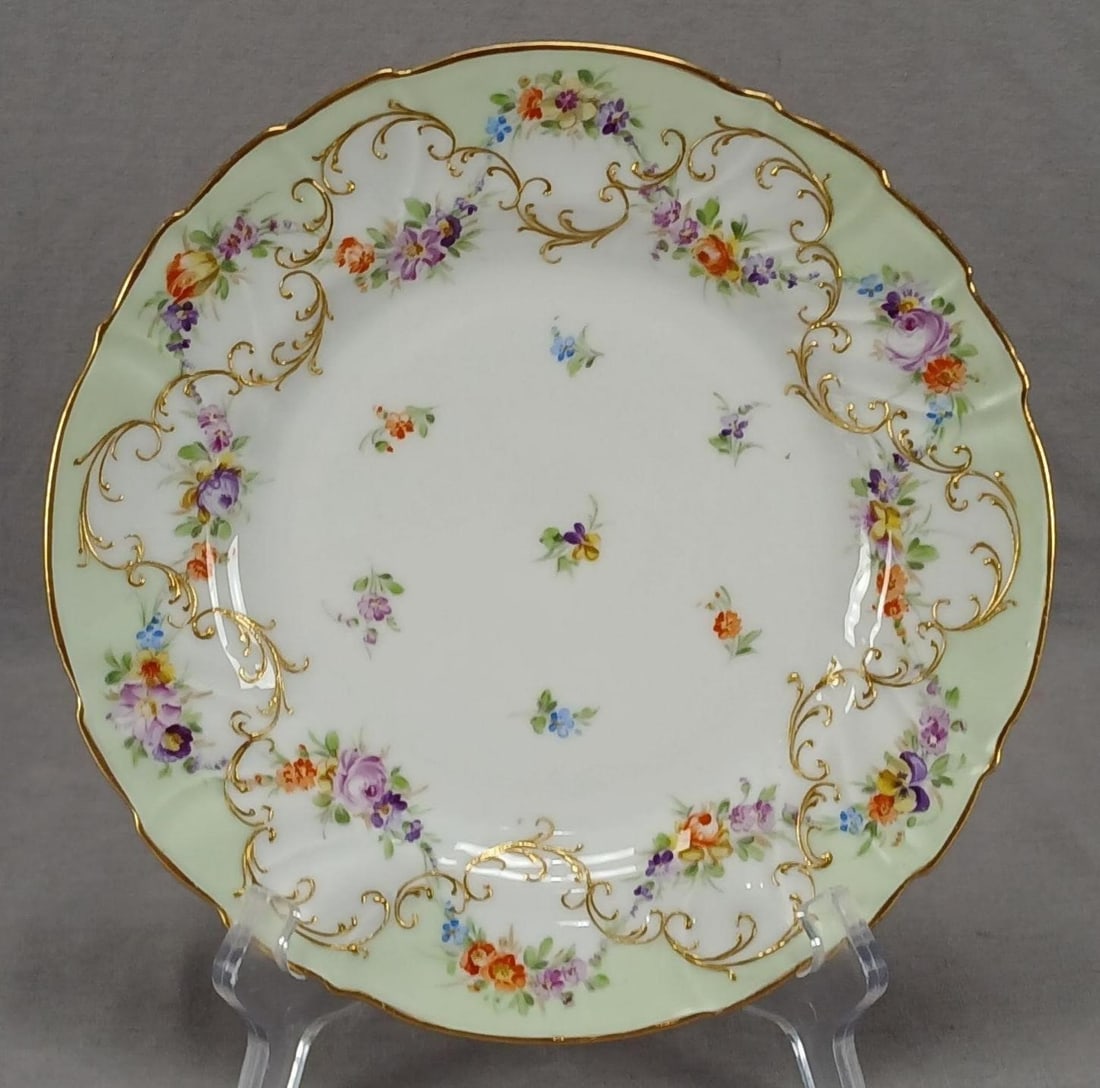 Dresden Floral Green & Raised Gold 8 1/2" Plate (1 of 11)