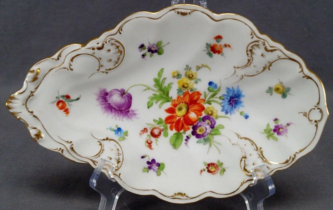 Dresden Hand Painted Floral & Gold Serving Dish (1 of 8)