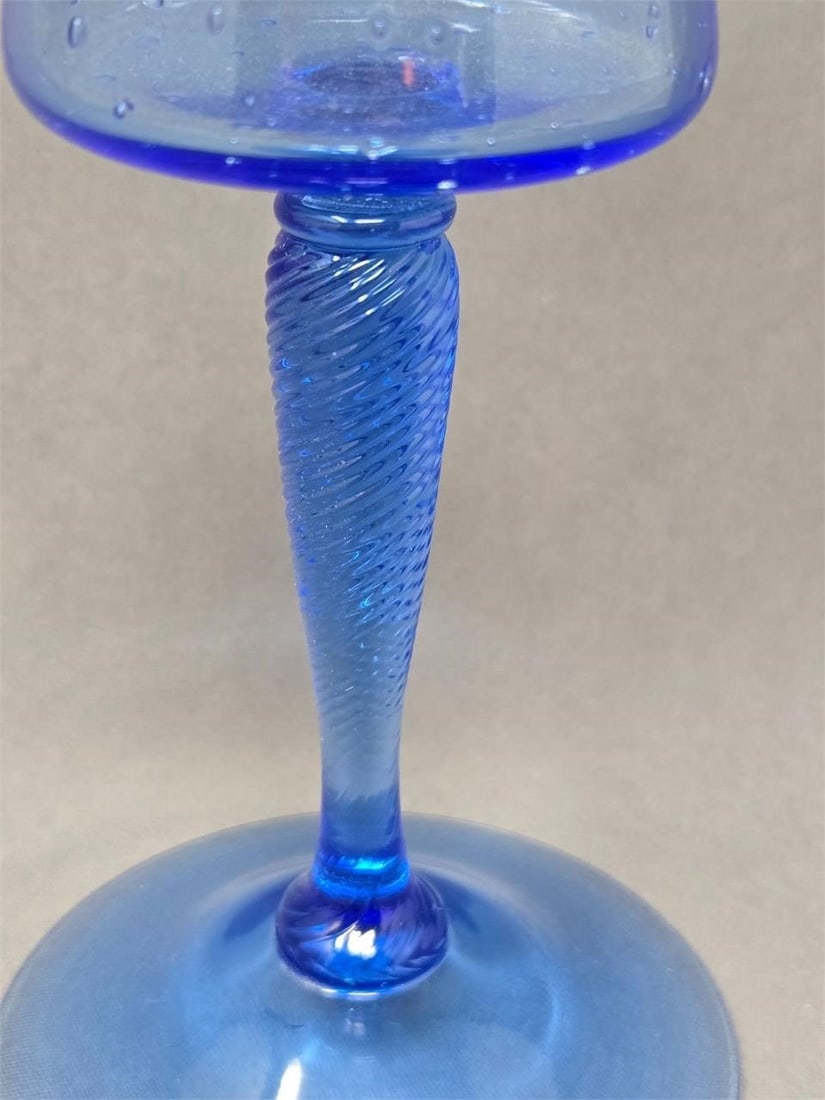 Steuben Goblet French Blue Applied Threads - 2